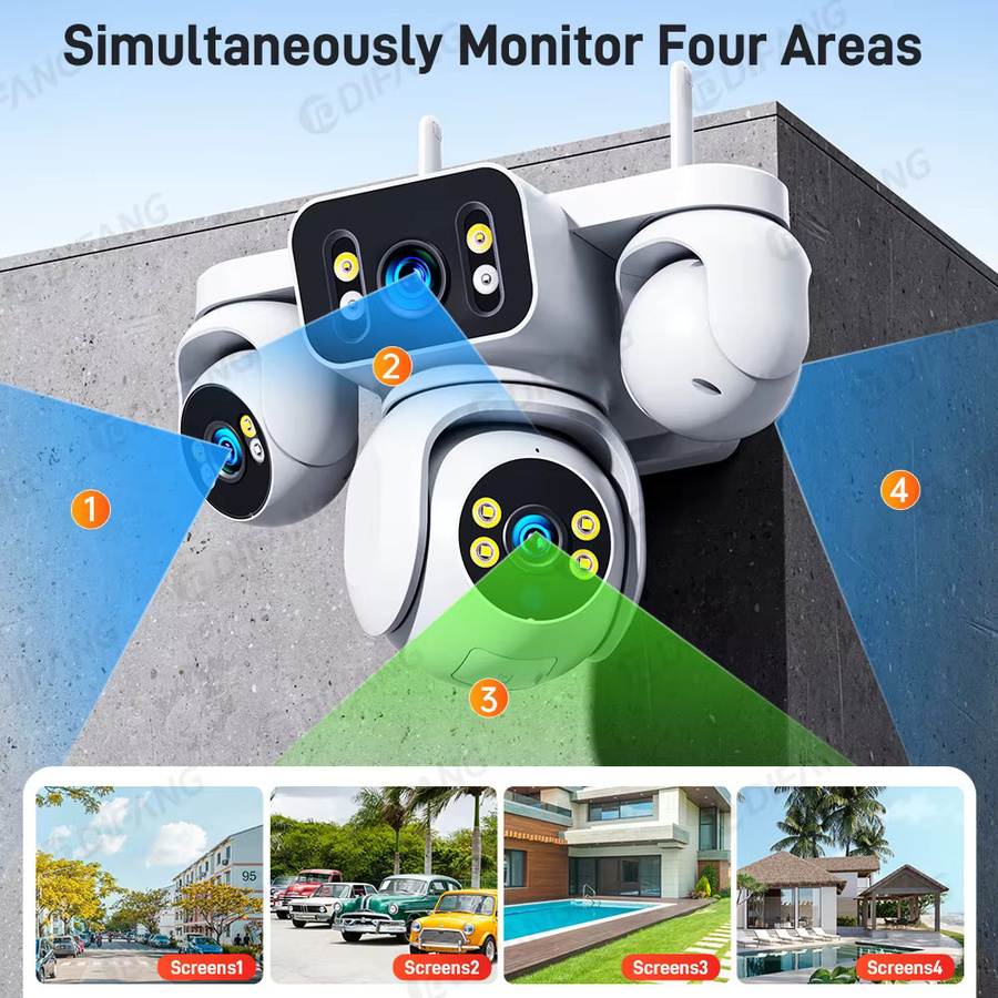DiFang WLAN-Überwachungskamera mit Quad-Screen, 20MP Auflösung, 12-fach Zoom und KI-Tracking in Weiß - Bild 2