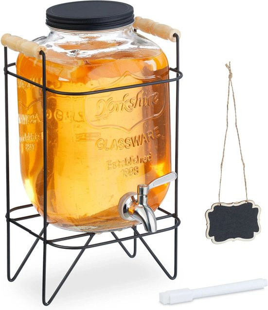 Relaxdays Getränkespender aus Glas in Transparent mit Ständer, 5 l - Bild 1