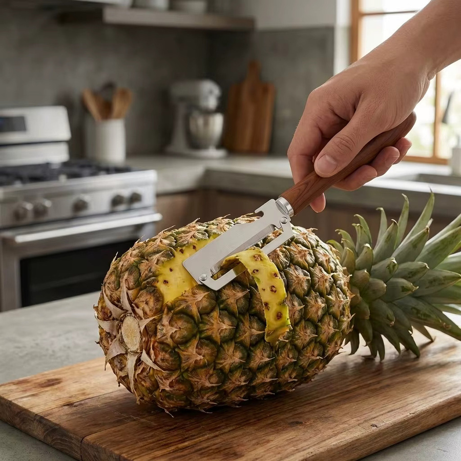 WORTHBUY Edelstahlschäler in Schwarz mit rutschfestem Kunststoffgriff für Obst und Gemüse wie Ananas, Kürbis oder Zuckerrohr - Bild 2
