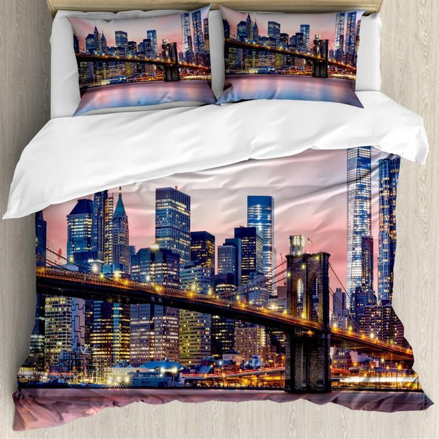 Bettwäsche-Set New York City Design mit Bettbezug und Kissenbezug aus Mikrofaser, Mehrfarbig, B/H: 90 x 200 cm - Bild 1