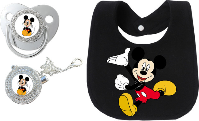 Disney Baby-Set mit Schnuller, Schnullerhalter und Lätzchen in Blau und Schwarz für Jungen und Mädchen (0–8 Monate) - Bild 1