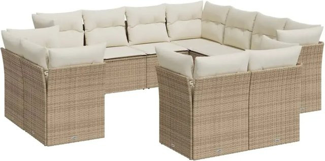 vidaXL 11-teilige Garten-Sofagarnitur in U-Form aus Polyrattan mit Kissen in Beige-Creme - Bild 1