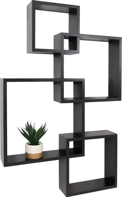 MCW Wandregal P23 Cube Set aus Kiefernholz in Schwarz, 4er Set Schweberegal Designregal für Wohnzimmer, Büro oder Schlafzimmer - Bild 1