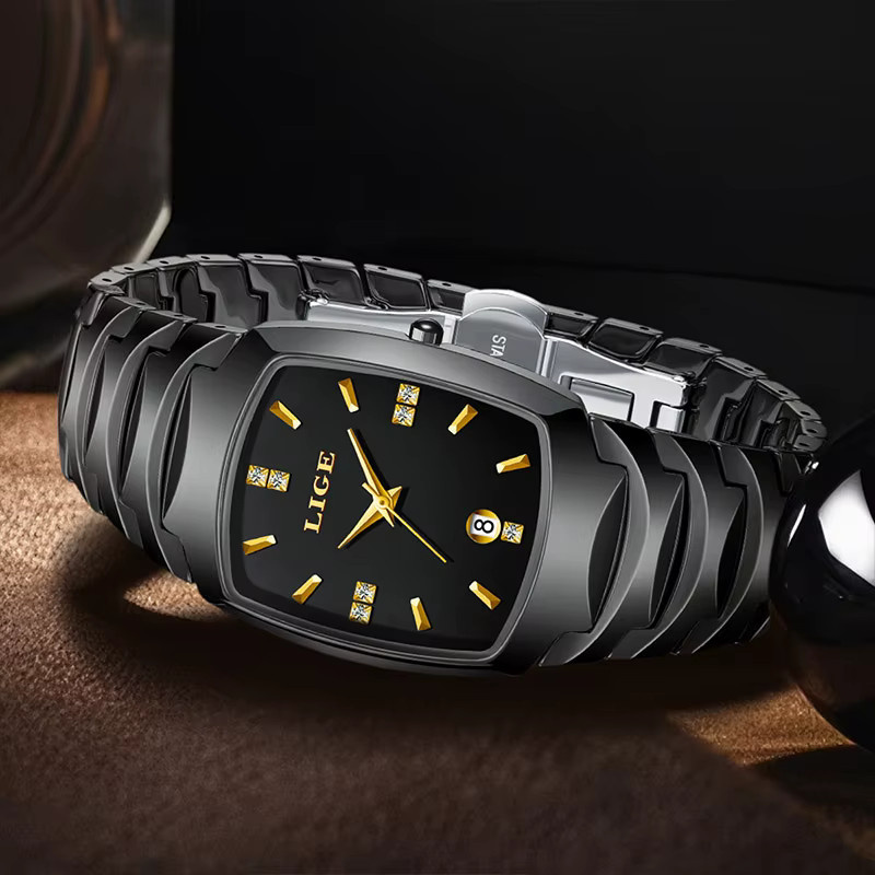 LIGE Armbanduhr Keramik, Diamantbesetzt, Quarz, Schwarz, Damen - Bild 3