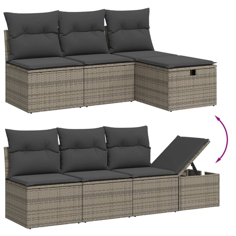 vidaXL 8-teilige Garten-Sofagarnitur in L-Form aus Poly-Rattan in Grau mit Kissen und Metallgestell - Bild 3