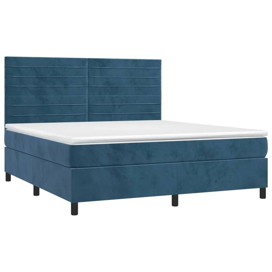 vidaXL Boxspringbett mit Matratze in Dunkelblau, Hybridbett aus Samt mit LED-Unterbettbeleuchtung und USB-Anschluss, B/T/H: 160 x 203 x 118 cm - Bild 2
