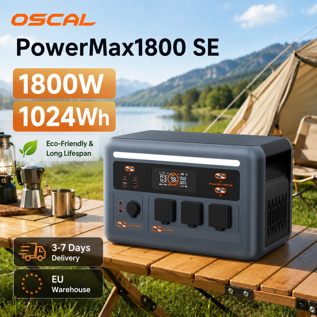 Blackview OSCAL PowerMax1800SE Tragbare Powerstation mit 1024Wh Kapazität, 1800W Spitzenleistung und LiFePO4 Akku, Solargenerator mit UPS-Funktion und APP-Steuerung in Schwarz - Bild 1
