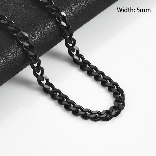 YULIN Halskette Edelstahl, Schwarz, Miami Cuban, 41 cm, Unisex - Bild 1