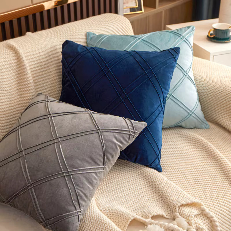 Inyahome Samt Kissenbezug Blau, Strukturierte Dekokissenhülle für Sofa und Couch, B/B/B: 45 x 45 x 45 cm - Bild 3