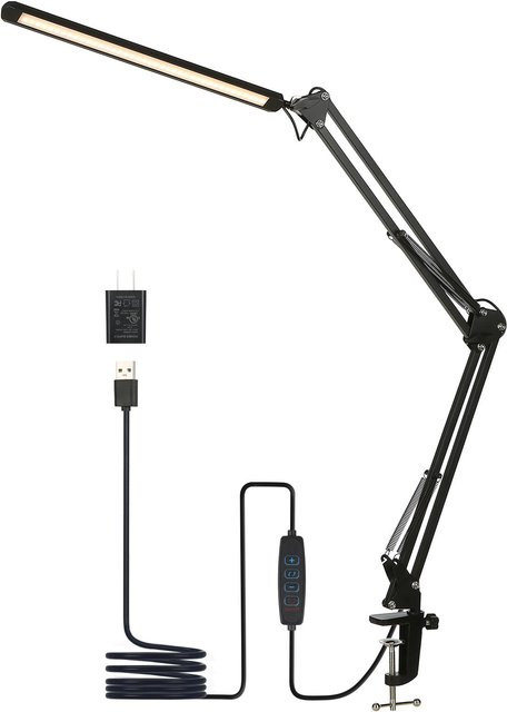 Neoglint LED-Schreibtischlampe mit Klemme in Schwarz, dimmbares Leselicht mit 3 Farbmodi und 10 Helligkeitsstufen - Bild 1