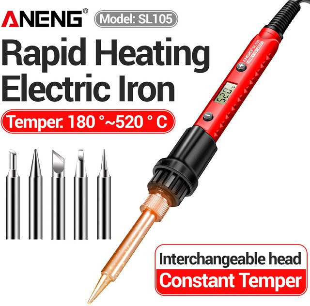ANENG SL105 Elektrischer Lötkolben mit LCD Digital Display, 60W, Einstellbare Temperatur, Rot - Bild 1