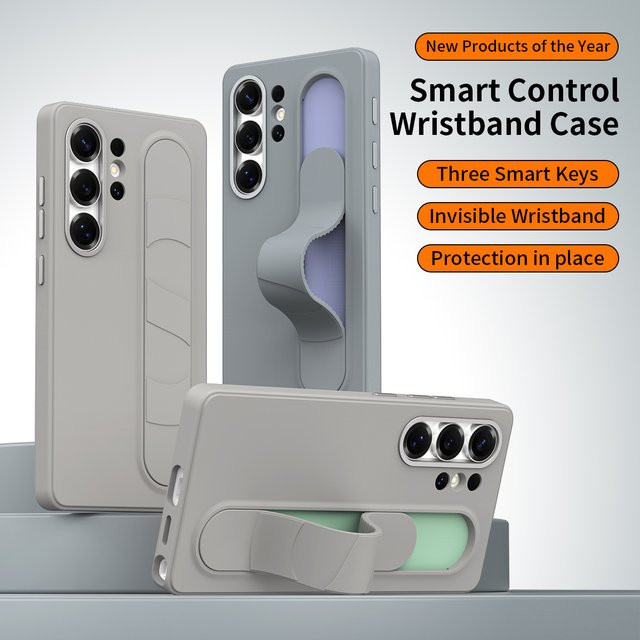 Offizielle Samsung Silikon-Schutzhülle mit Elastik-Armband und Ständer für Galaxy S26 Ultra, S25, S24 und S23 in Grau - Bild 1