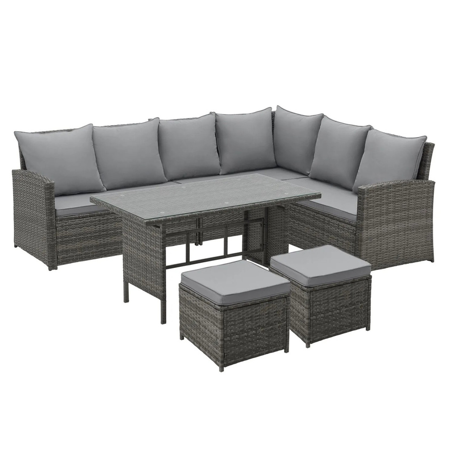 Svita Monroe Garten-Lounge Set aus Polyrattan in Grau mit Polsterung, Sofa, Couchtisch und Ottoman - Bild 2