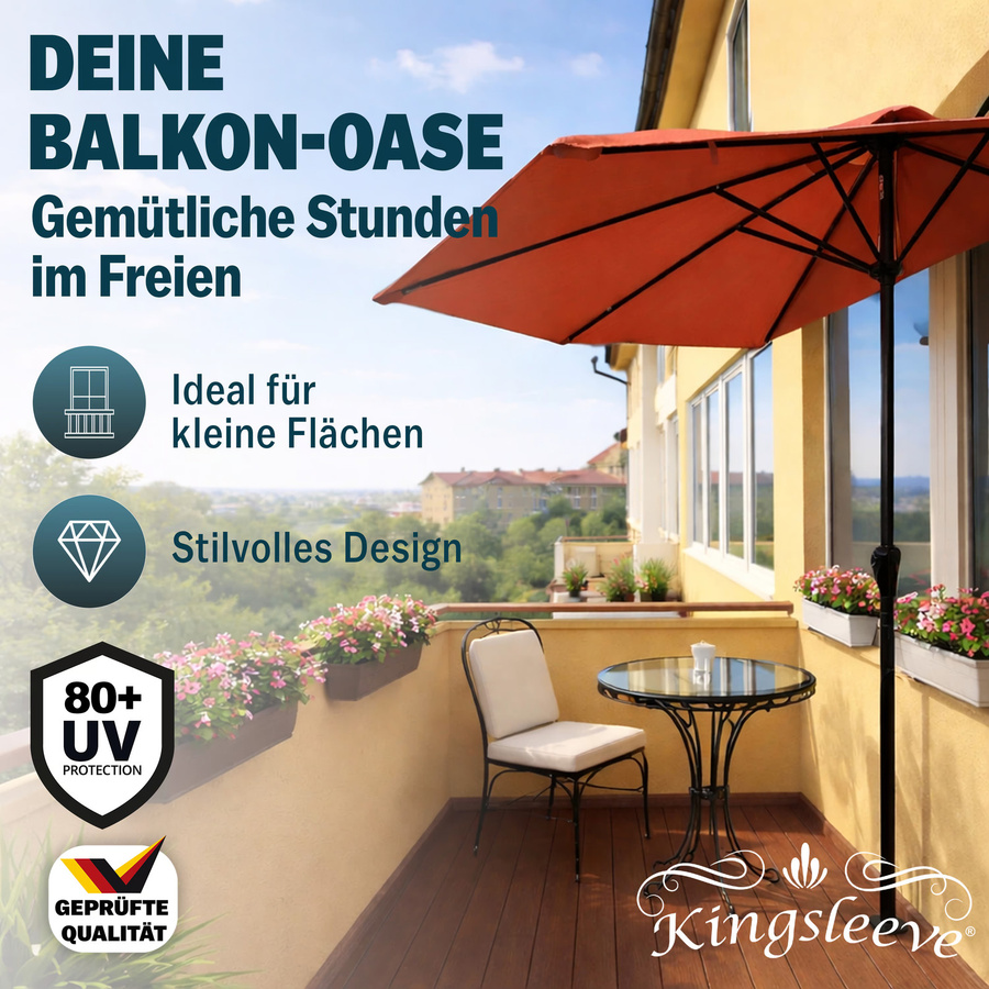 Kingsleeve® Terrassen-Sonnenschirm in Orange mit UV-Schutz 80+ und Stahlgestell, Durchmesser: 270 cm, Höhe: 150 cm - Bild 2