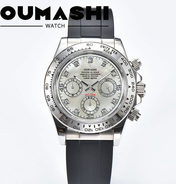 OUMASHI Chronograph, Automatik, 39 mm, Silber, Silikon, Herren - Bild 1