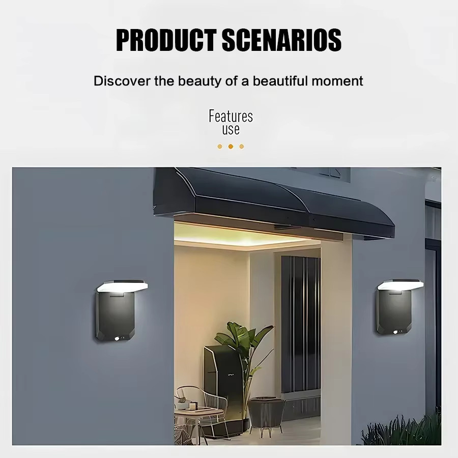 XIWANGFIRE Solar-Wandleuchte Schwarz mit LED, Bewegungsmelder und Fernbedienung, IP65 wasserdicht, faltbare Außenlampe für Garten und Weg - Bild 4