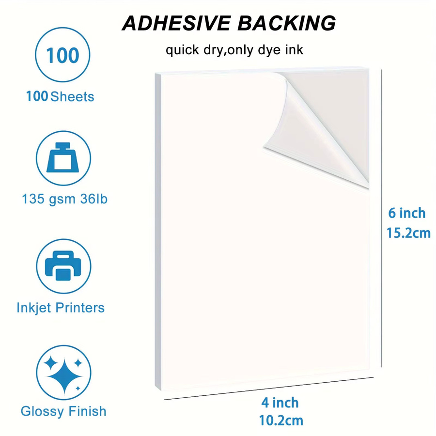 ESHANG Glänzendes Aufkleberpapier für Tintenstrahldrucker, 100 Blatt, Weiß, 4 x 6 Zoll, 135g/m² - Bild 3
