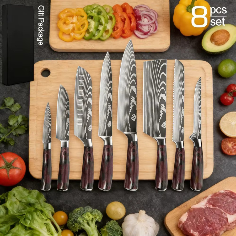 ZENG 8-teiliges professionelles Küchenmesser-Set mit Lasermuster und Geschenkbox für deine Küche - Bild 1