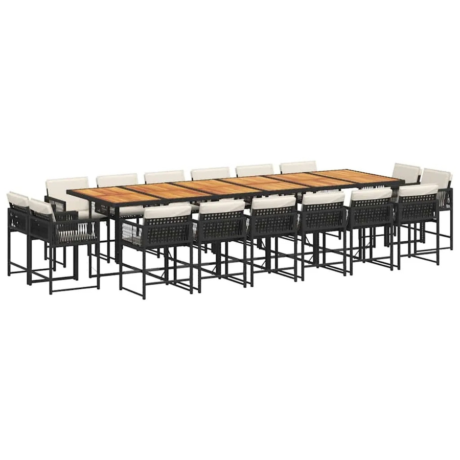vidaXL 17-teilige Garten-Essgruppe aus PE-Rattan und Akazienholz mit Kissen in Schwarz, Braun und Weiß - Bild 2