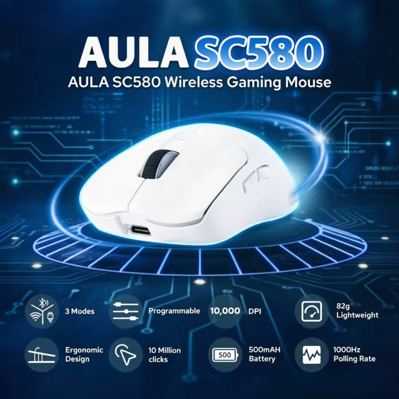 AULA SC580 Pro Gaming-Maus mit Ladestation, kabellose Bluetooth-Maus mit 10000 DPI PAW3311 Sensor, Weiß - Bild 3