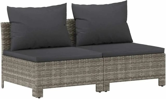 vidaXL Gartensofa 2-Sitzer aus Polyrattan mit Kissen in Grau - Bild 1