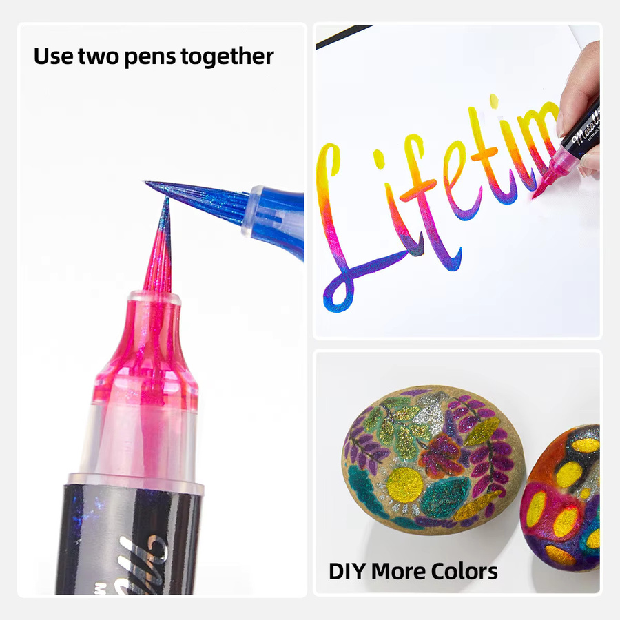 Kolorowys 8-Farben-Glitzer-Dual-Metallic-Pinselstift in Multicolour zum Malen und Schreiben für DIY-Alben, Handjournal und Grußkarten - Bild 6