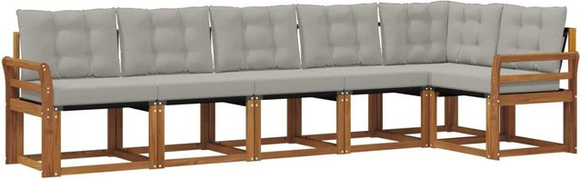 vidaXL Outdoor-Sofagarnitur 6-teilig aus massivem Akazienholz und Textilene in Grau und Natur mit UV-beständigen Kissen - Bild 1