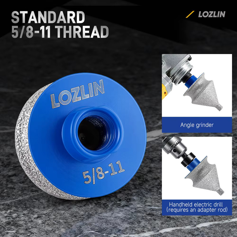 LOZLIN Diamant-Abschrägungs- und Fasenfräser zum Bohren, Ausbohren und Trimmen von Marmor, Fliesen und Keramik mit 5/8"-11 und M14 Gewinde - Bild 4