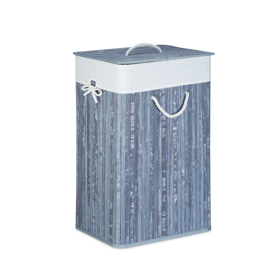 Relaxdays Wäschekorb aus Bambus mit Deckel, grau, B: 65,5 cm, T: 43,5 cm, H: 33,5 cm, faltbar - Bild 2