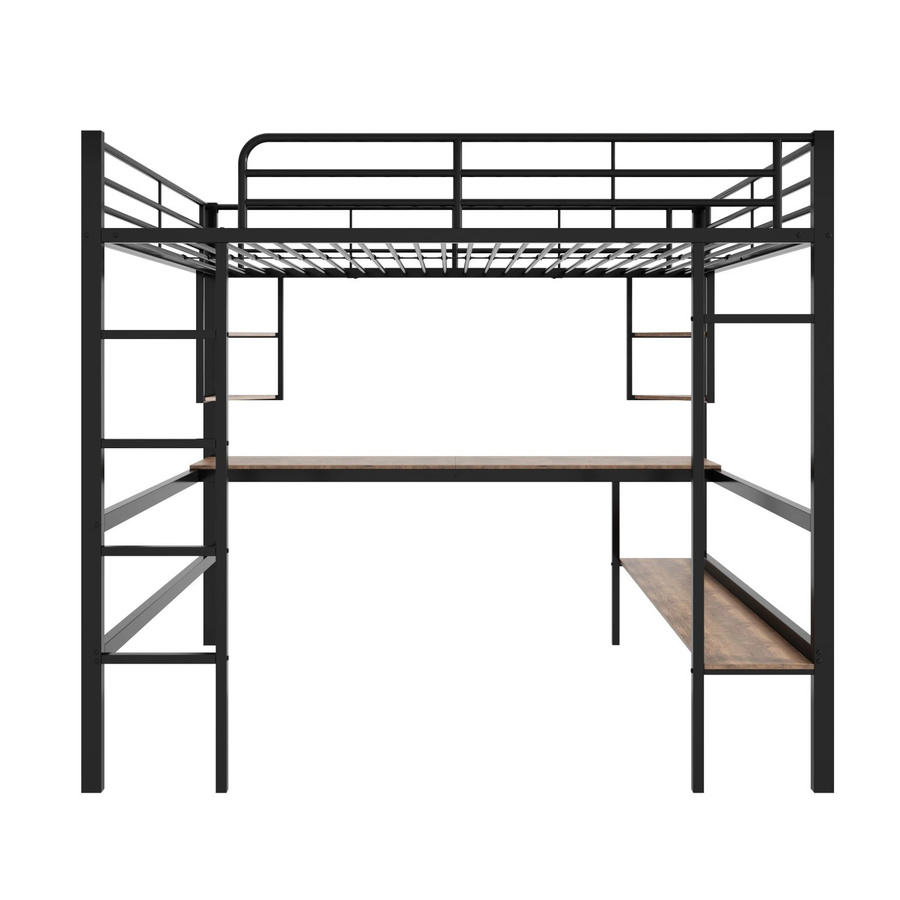 okwish Metallbett mit Schreibtisch und Regalen in Schwarz, B/T/H: 140 x 200 x 180 cm - Bild 2