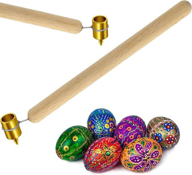 Messing-Kistka Pysanka Malstift aus Holz für feine Linien in Gold mit Spitzen 0,3mm, 0,4mm und 0,6mm - Bild 1