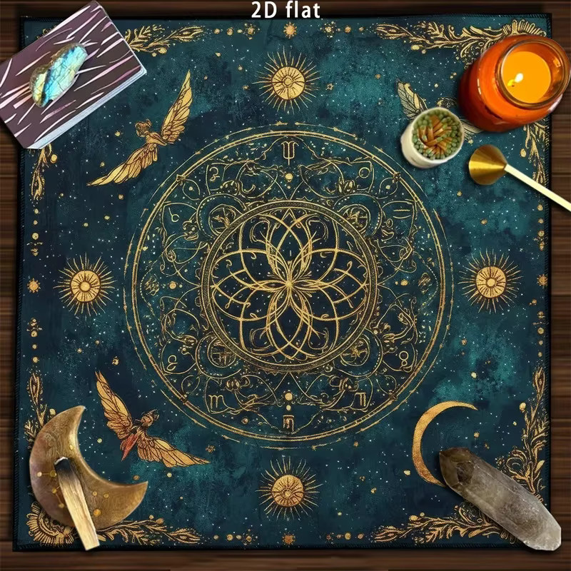 VIKAMA Tarot-Tischdecke mit Sonne-Mond- und Blume des Lebens Muster, wasserabweisendes Altartuch im Boho-Stil, mehrfarbig - Bild 2