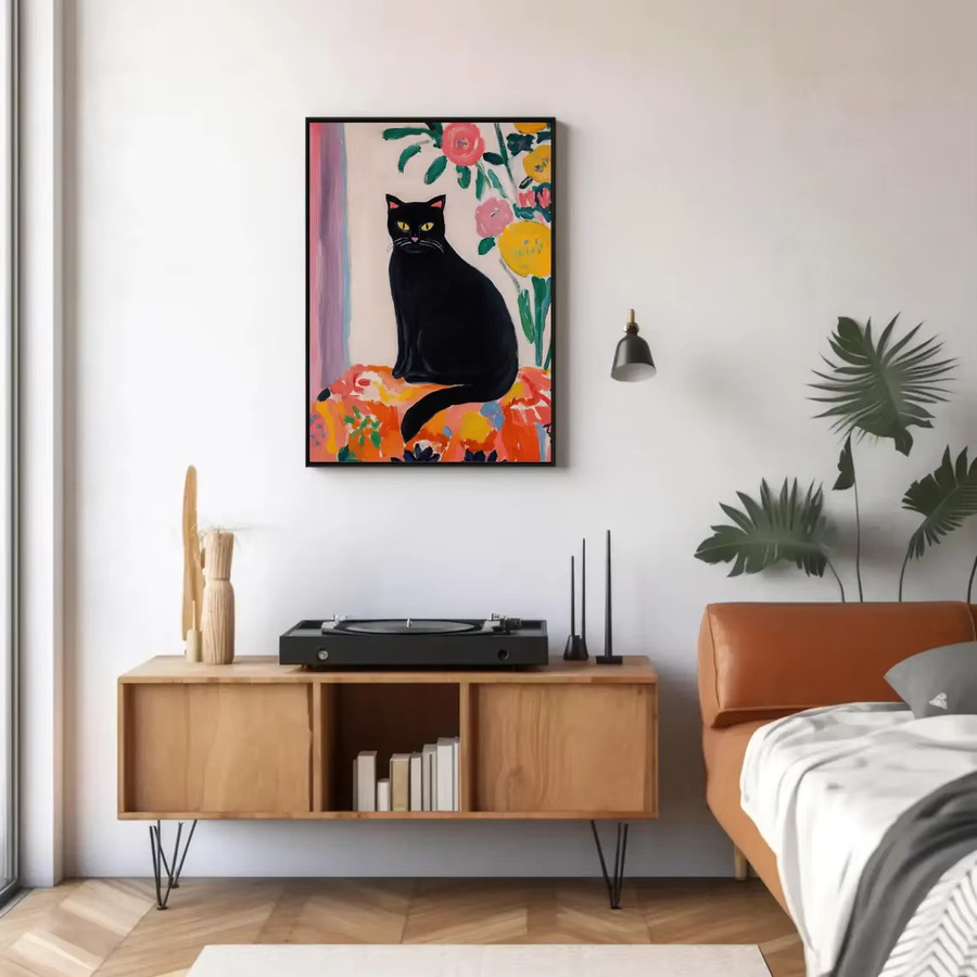 SHENCHEN Poster Schwarze Katze im Matisse-Stil, bunter Mid-Century Tierdruck auf Papier - Bild 5