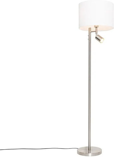QAZQA Stehlampe Jelena aus Stahl mit weißem Stoffschirm, dimmbar und mit Leselampe, Höhe: 150 cm - Bild 1