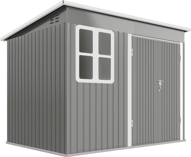 Outsunny Metall Gerätehaus Grau mit Fenster und Pultdach, 4,13 m² Geräteschuppen aus verzinktem Stahl, B/T/H: 260 x 177 x 190 cm - Bild 1