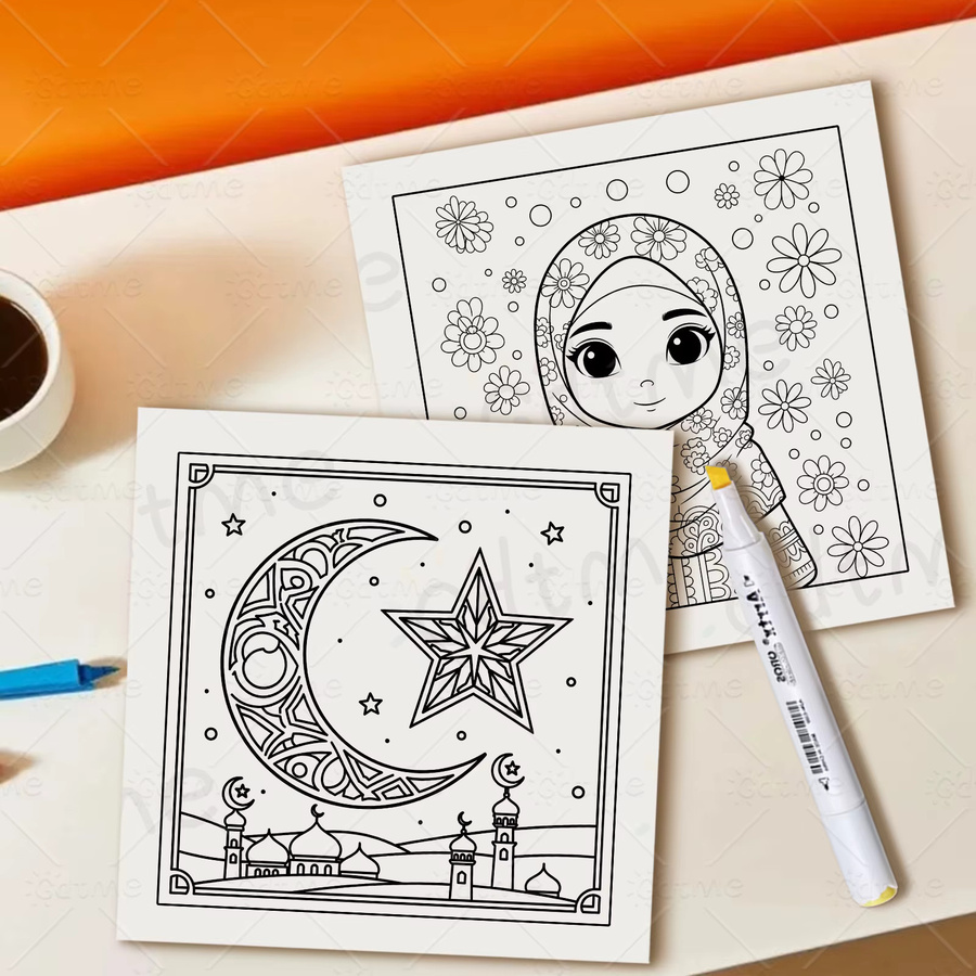 Ramadan Kareem Malbuch für Erwachsene mit Halbmond und Laterne in Multicolor zur Entspannung und zum Stressabbau - Bild 5