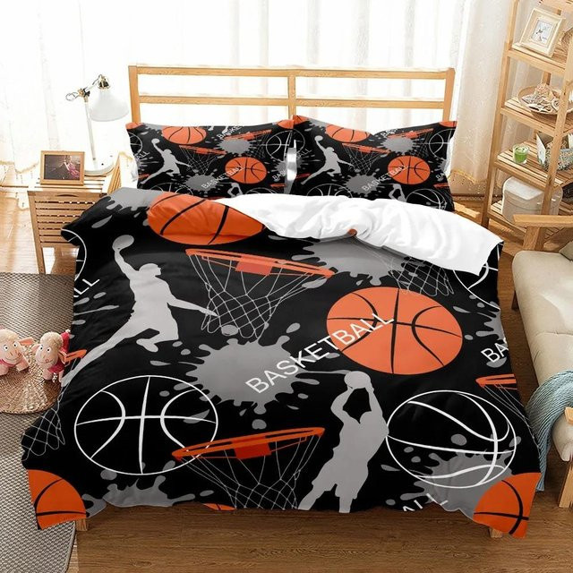 Basketball Bettwäsche-Set mit Cartoon-Motiv, Schwarz, B/H: 135 x 200 cm - Bild 1