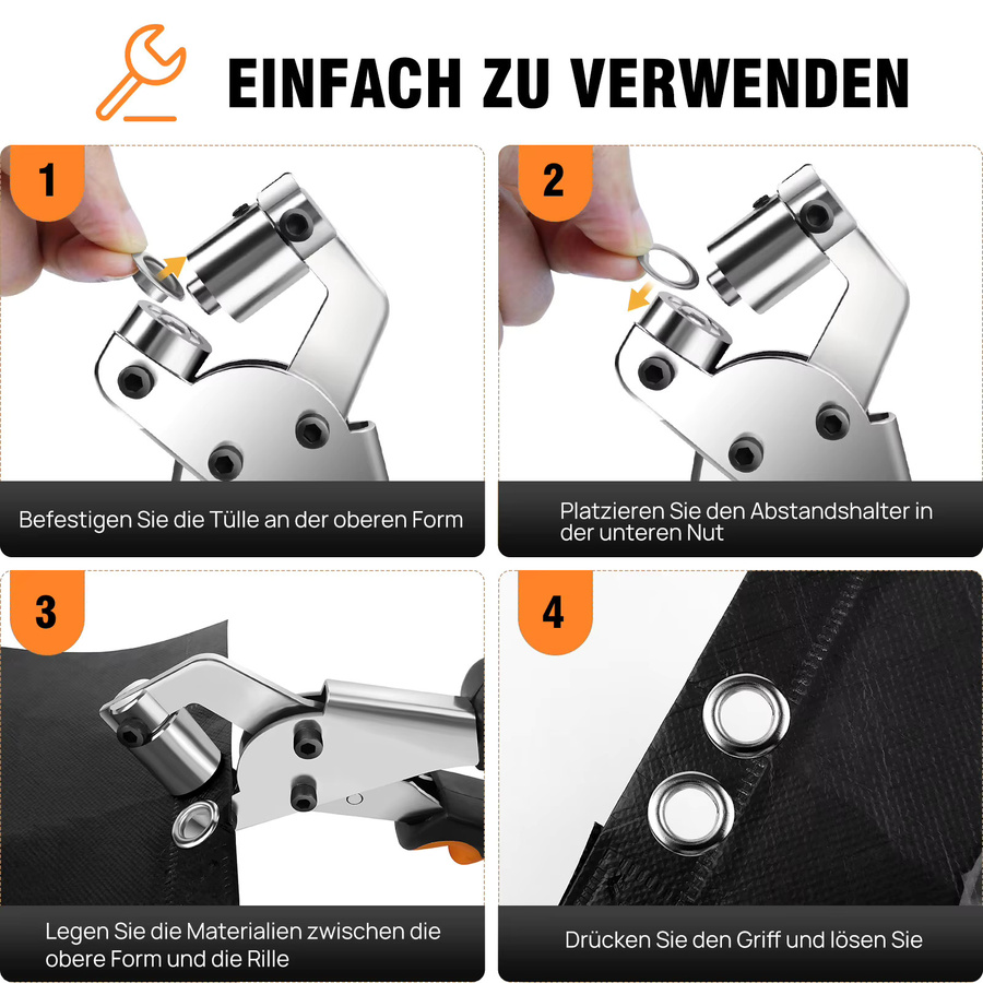 Nietzange und Lochzangen-Set in Silber aus Metall inklusive 500 Stück 10-mm-Nieten für Zelte, Vorhänge, Segeltuch, Leder und Textilien - Bild 8