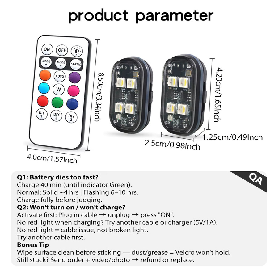 Modern Car kabellose LED-Blitzlichter in Schwarz mit 8 RGB-Farben, wiederaufladbare LED-Warnlichter zur Auto-Dekoration und als Antikollisions-Licht - Bild 2
