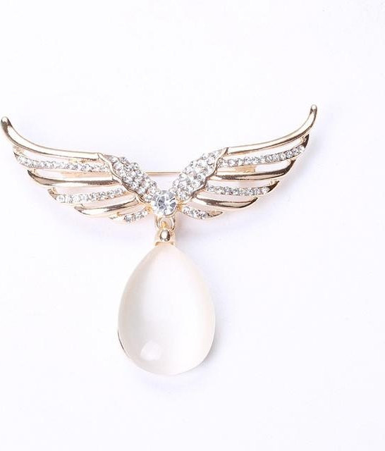 YIRAN Jewelry Brosche, Wassertropfen, Engelsflügel, Strass, Damen, grau - Bild 1