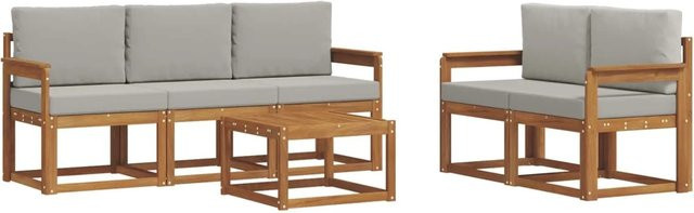 vidaXL Outdoor-Sofagarnitur aus Akazienholz mit 6-teiligem Set und Kissen in Grau und Natur - Bild 1