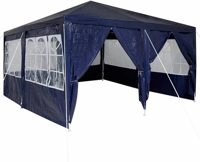 vidaXL Party-Zelt Blau mit Fenstern, B/T/H: 400 x 400 x 266 cm - Bild 1