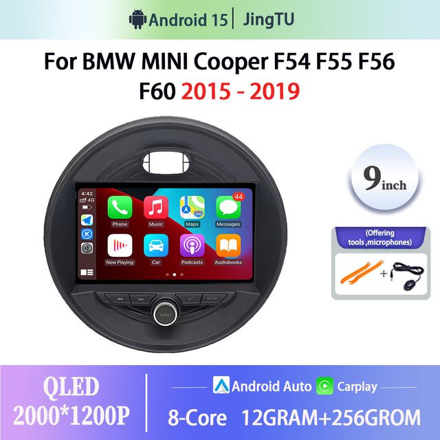 9 Zoll Android 15 Multimedia Radio Player mit Carplay für BMW MINI Cooper F54 F55 F56 F60 (2015 - 2019) Navigation Kopfstation in Schwarz - Bild 1