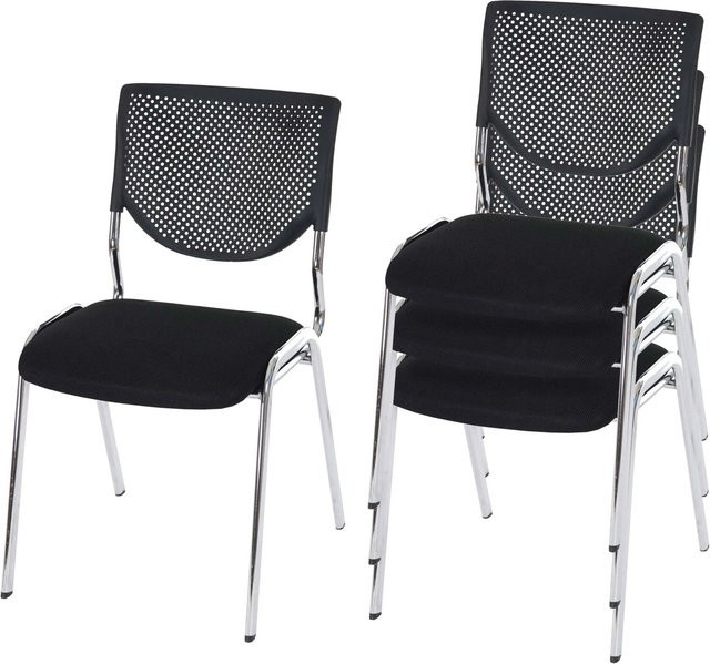 PROREGAL Besucherstuhl 4er-Set Schwarz mit Chromfüßen, stapelbare Polsterstühle aus Textil, H x B x T: 83 x 49 x 58 cm, Sitzhöhe: 46 cm - Bild 1