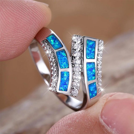 Bamos Verlobungsring, blauer Opal, weißer Zirkonia, Silber, Damen