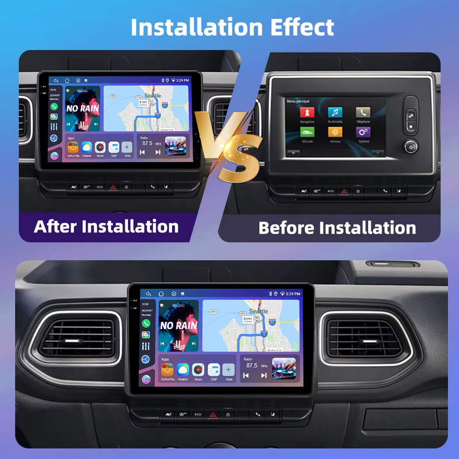 Podofo Android Auto-Multimedia-Player für Renault Master mit 10 Zoll Display, CarPlay, GPS, WIFI und KI-Sprachsteuerung in Schwarz - Bild 2
