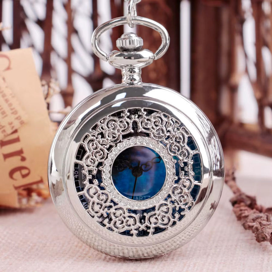 Taschenuhr Quarz, Blau, Edelstahl, Silber, Unisex - Bild 5