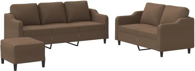 vidaXL 3-teilige Sofagarnitur in Braun aus Stoff mit 3-Sitzer-Sofa, 2-Sitzer-Sofa und Fußhocker - Bild 1