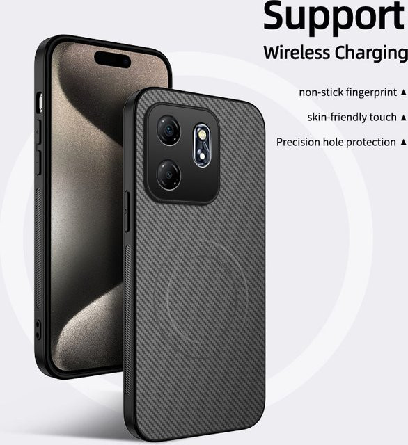 Magnetische Sturzsichere Handyhülle mit Kohlefaser-Leder-Textur für OPPO Reno 15 und OPPO Reno 14 F Pro, unterstützt kabelloses Laden, in Schwarz oder Blau - Bild 1