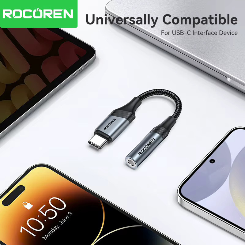 Rocoren USB-C auf 3,5mm Klinke Audio-Adapter Schwarz für Kopfhörer - Bild 2